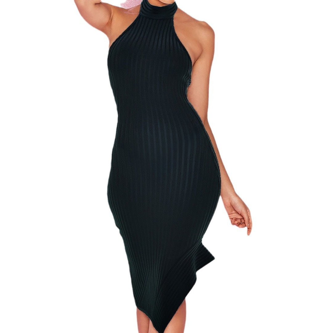 Dame Bodycon Midi-kjole med innovativt halsdesign og asymmetrisk kant Stilla