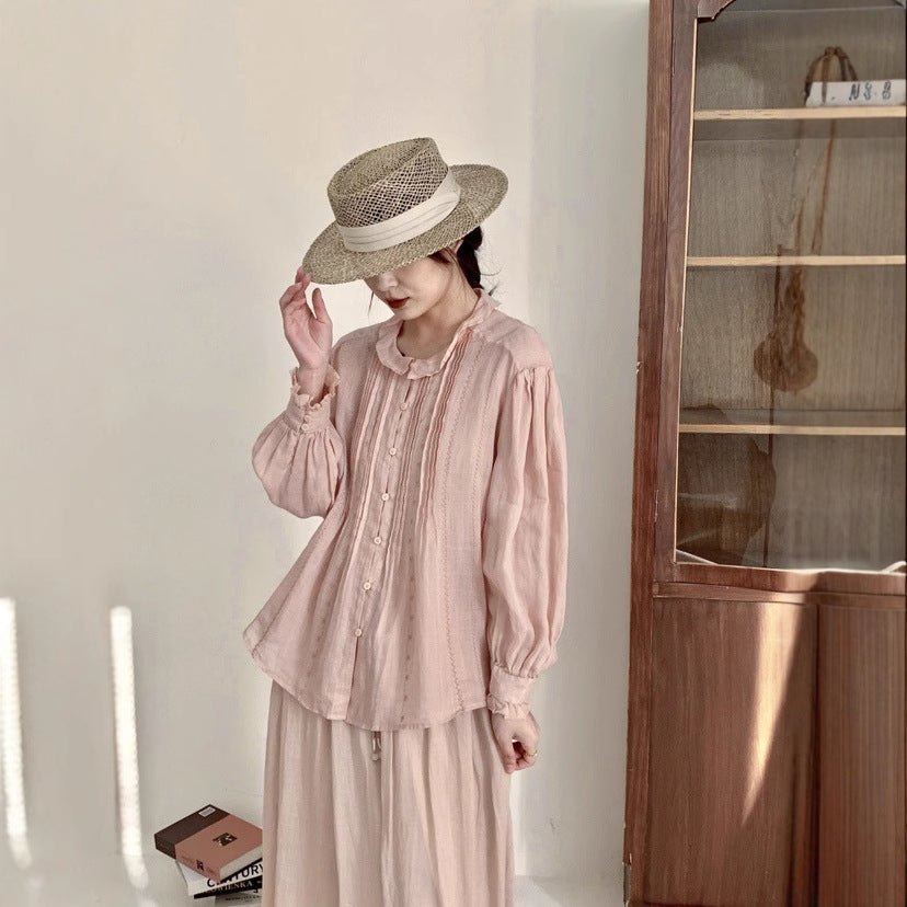 Femme Pliseret Struktureret Button-Up Bluse Stilla