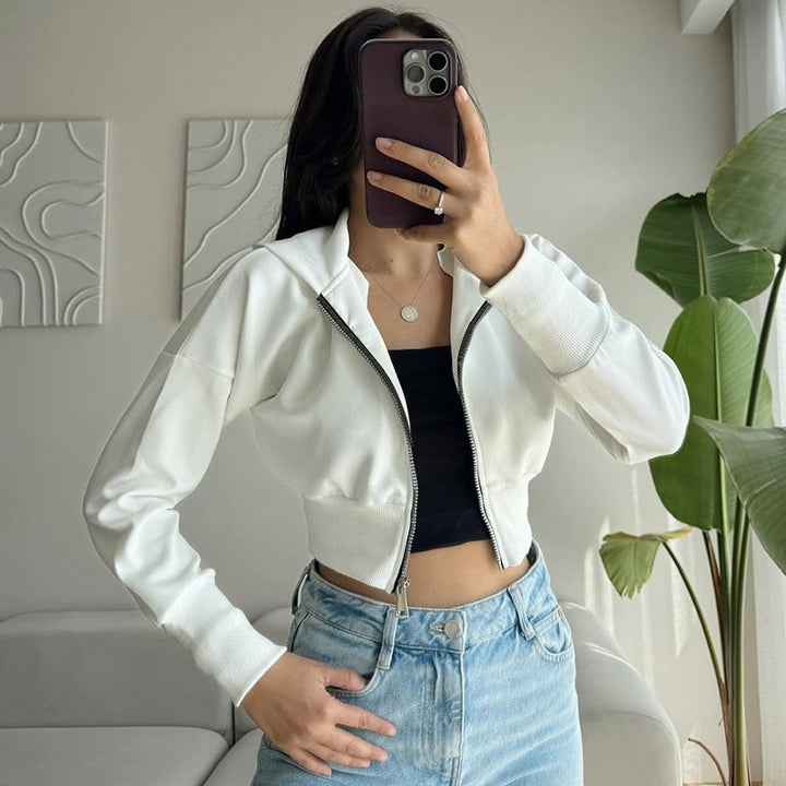 Dame Crop-Hoodie med lynlås og afslappet snit Stilla