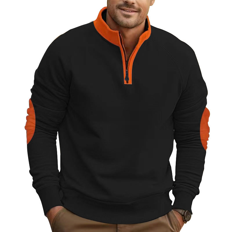 Herrer nan Raglan-pullover med kort lynlås, ståkrave og ergonomiske albue-paneler Skovae