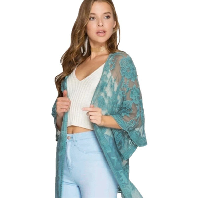 Dame gennemsigtig kaftan med blomster mønster Stilla