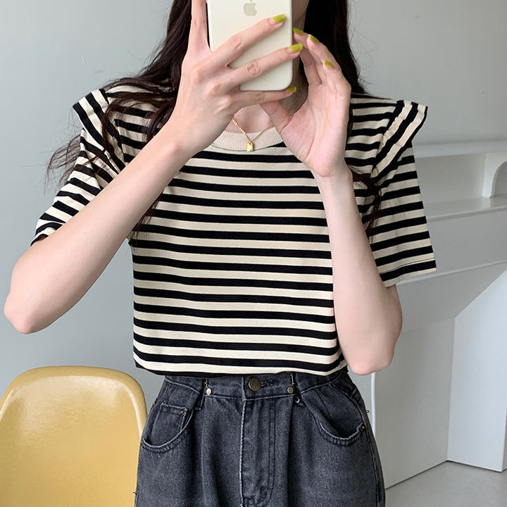 Femme Stribet Fritids Grafik T-shirt Stilla