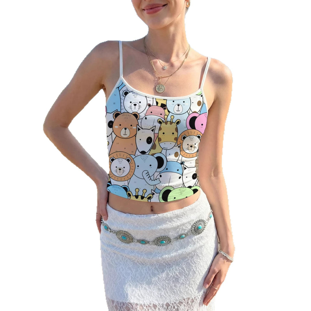 Dame crop top med blomsterdesign og justerbare stropper Skovae