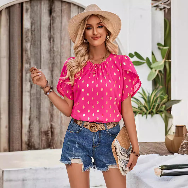Dame Elegant Bluse med gyldne detaljer og afslappet snit Stilla