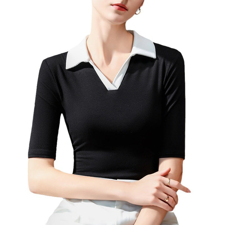 Dame kortærmet polo-shirt med moderne krave og fin ribstruktur Stilla