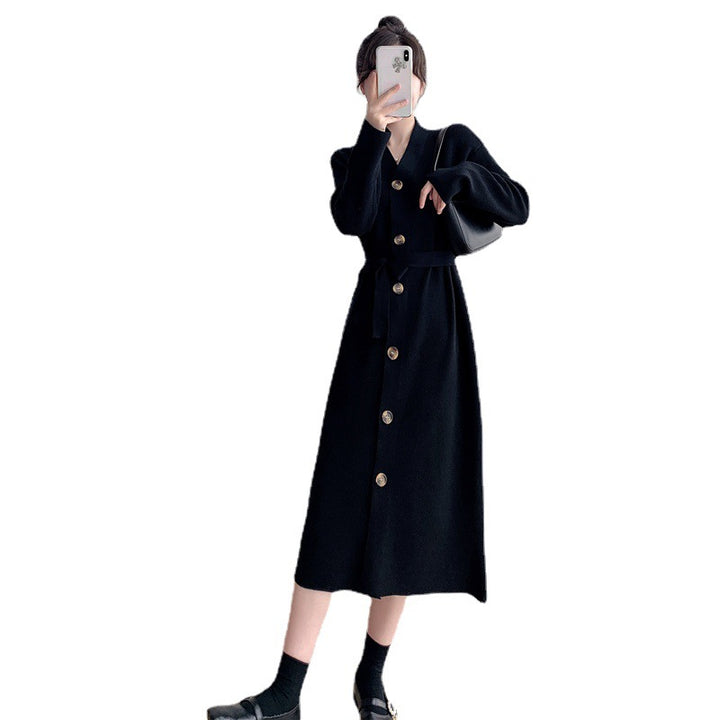 Femme Elegantes Knap-op Midi Kjole Stilla
