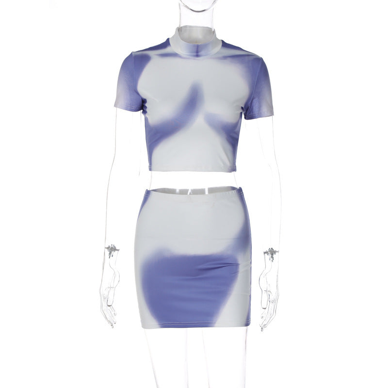 Dame Crop-Top og Mini-Nederdel Sæt med flydende design og legende farvegradient Stilla