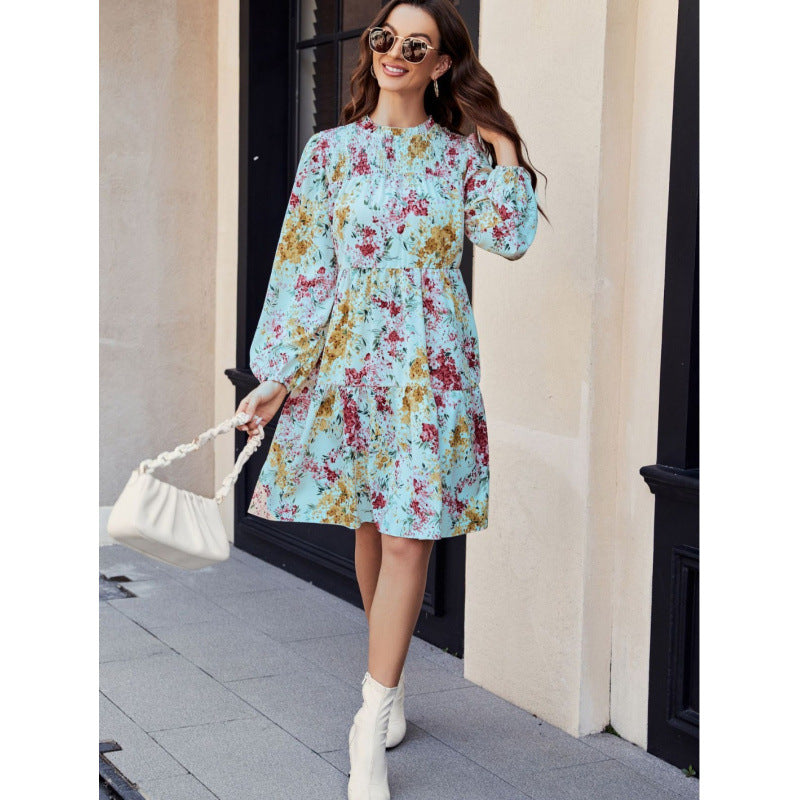 Dame Floral Print A-linje Kjole med lange ærmer Stilla