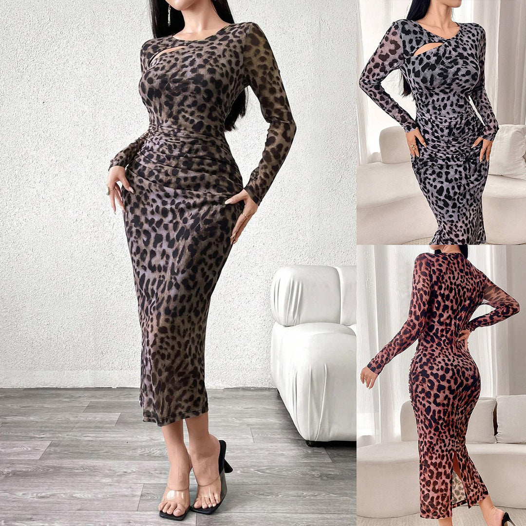 Dame Elegant Maxikjole med raffineret cut-out og moderigtigt leopardmønster Stilla