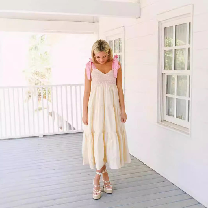 Dame Tiered Maxi Kjole med rynket Overdel Stilla