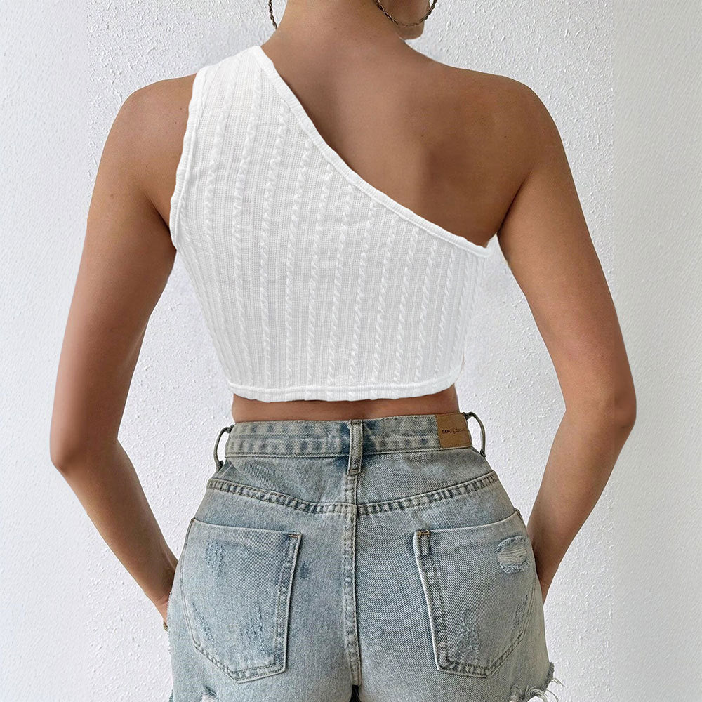 Kvinders asymmetrisk crop top med elegant hæklet kant Stilla