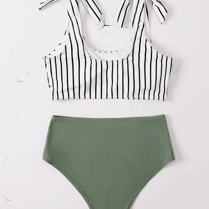 Dame bikini-sæt med komfortabel høj talje og stilfuldt stribemønster Stilla