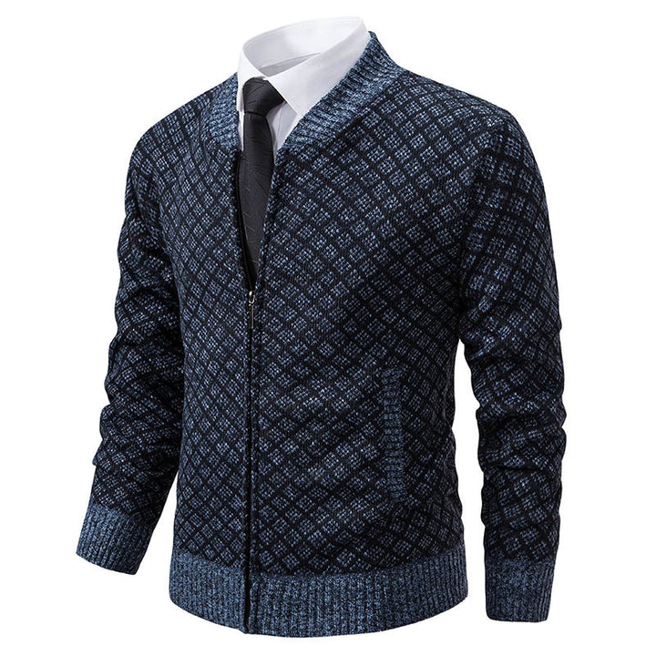Herrer struktureret diamant-strik zip-up cardigan Stilla