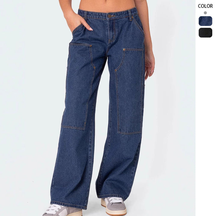 Dame brede anvendelsesjeans med praktiske lommer og høj talje