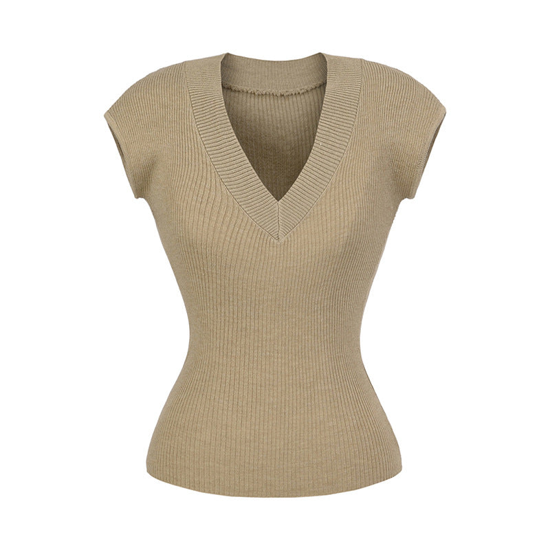Dame figursyet V-hals top i elastisk materiale Stilla