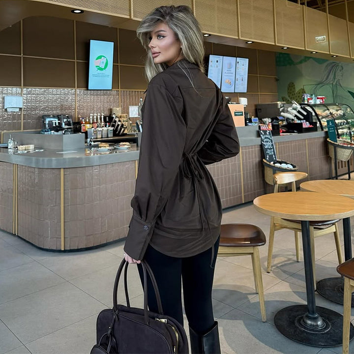 Dame Elegant Langærmet bluse med struktureret snit Stilla