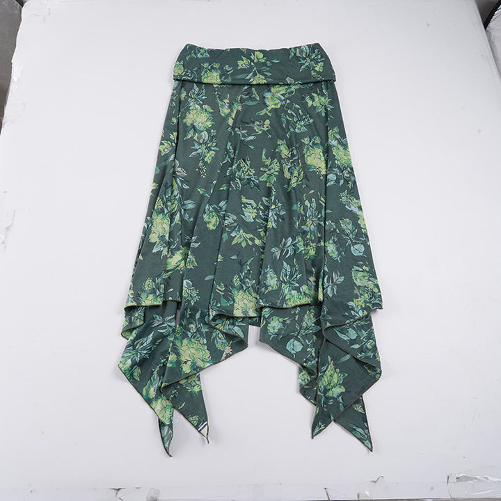 Dame asymmetrisk wrap nederdel med blomstermotiv og elastisk talje Skovae