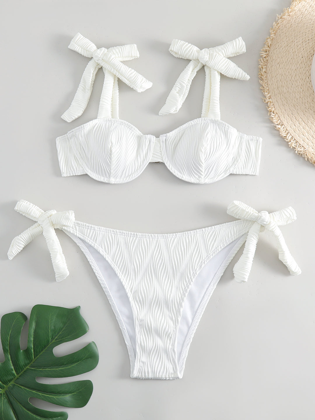 Dame Bikini-sæt med raffinerede sløjfedetaljer og bølget mønster Stilla