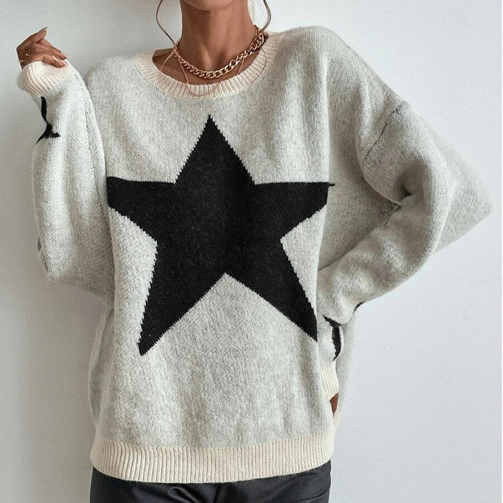 Dame grovstrik pullover med iøjnefaldende stjernemønster Stilla