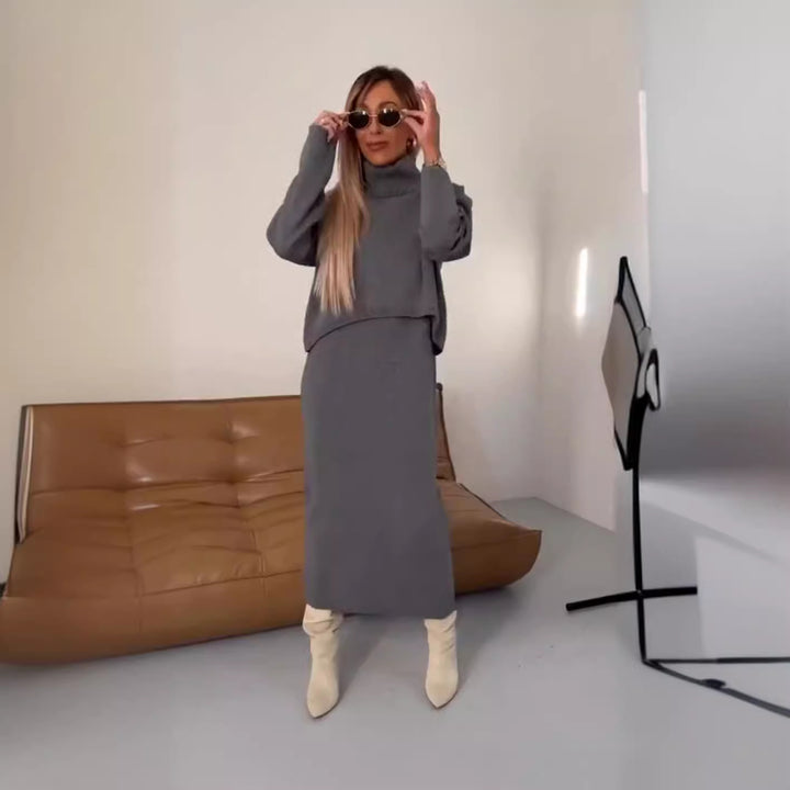 Femme Chunky Strik Midi Kjole med Korte ærmer Stilla