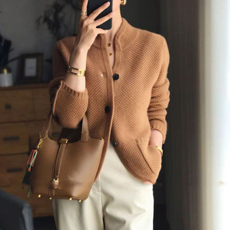 Femme Struktur Strik Cardigan med Overdimensionerede Lommer Stilla