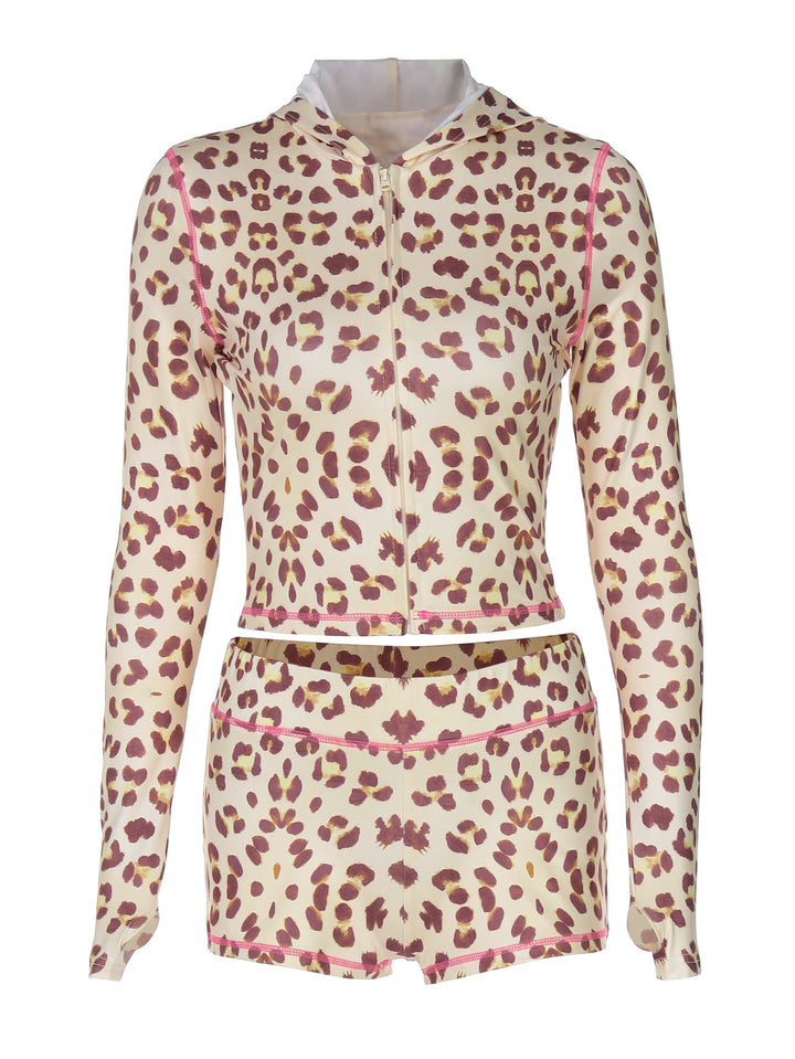 Dame sportsdragt med leopardprint og lynlås Stilla