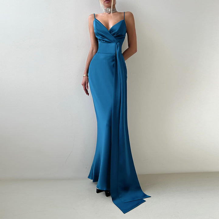 Damernes elegante aften kjole med chiffon sløjfe Skovae