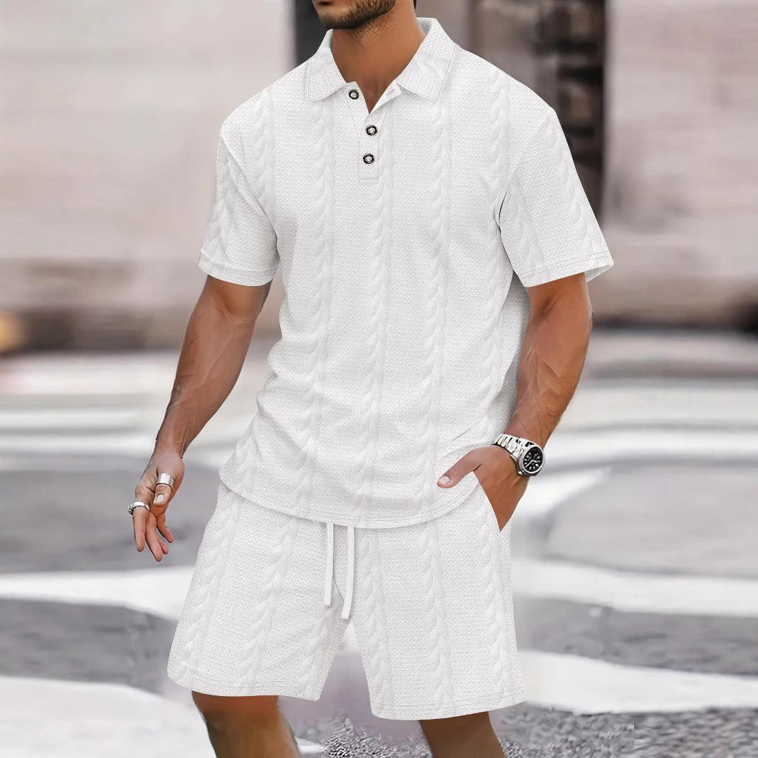 Herrer fritids-sæt med struktureret polo-shirt og shorts Stilla