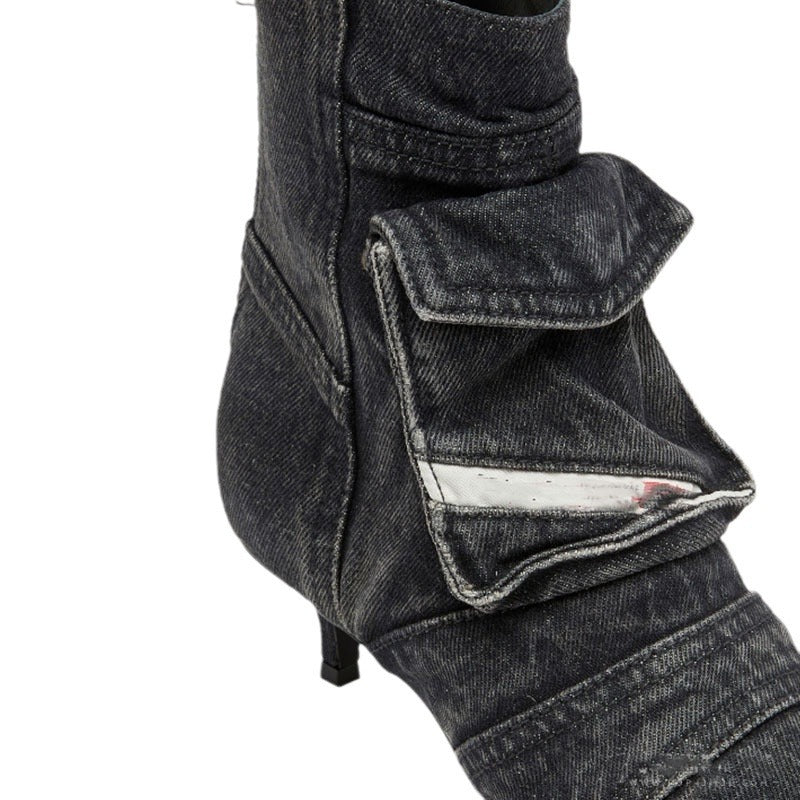Femme Denim Ankelstøvler med unikt foldet design Stilla