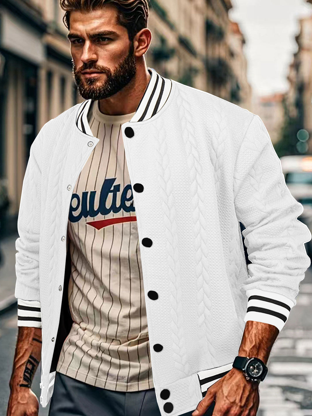 Herrer sporty collegejakke med struktureret design og praktiske lommer Stilla