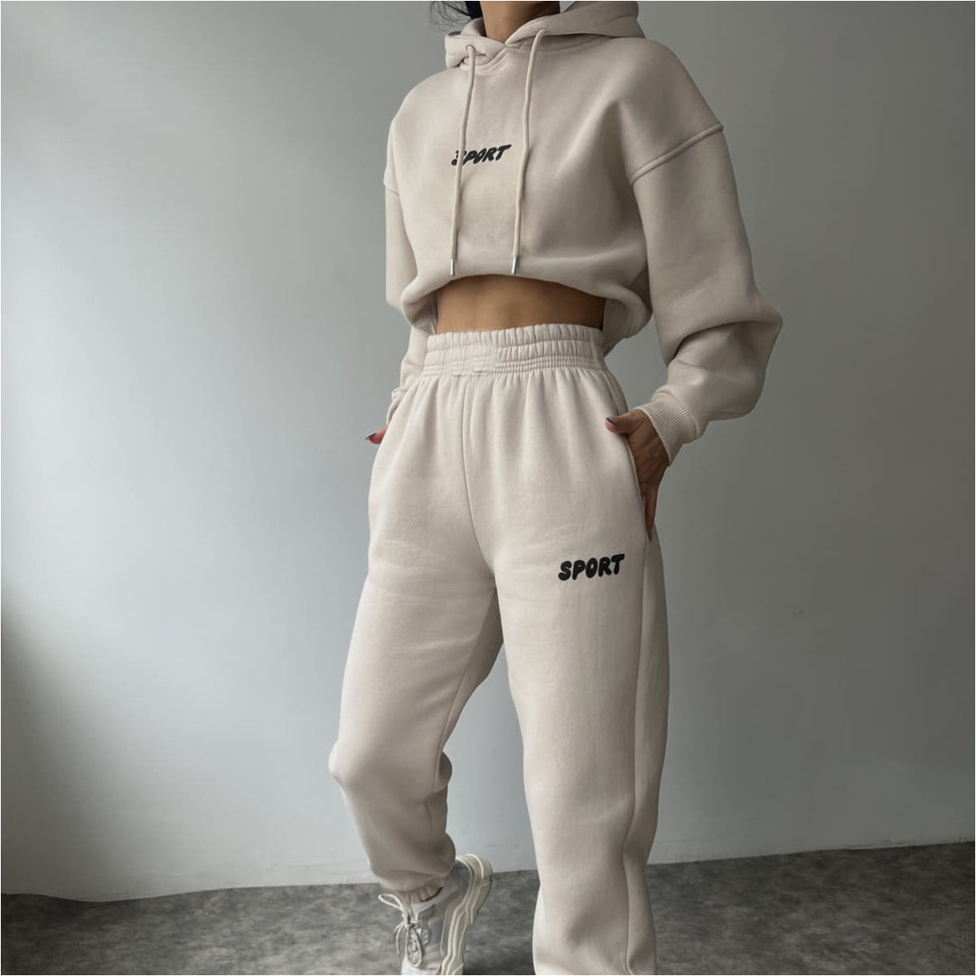 Dame sporty cropped hoodie og sweatpants sæt Skovae