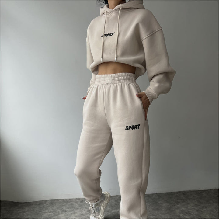 Dame sporty cropped hoodie og sweatpants sæt Skovae