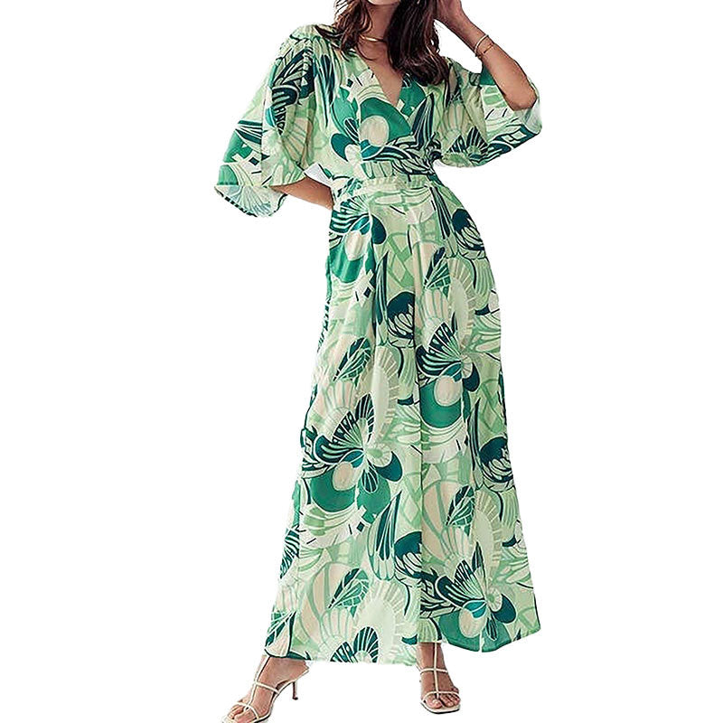 Dame maxikjole med voluminøse ærmer og floral print Stilla