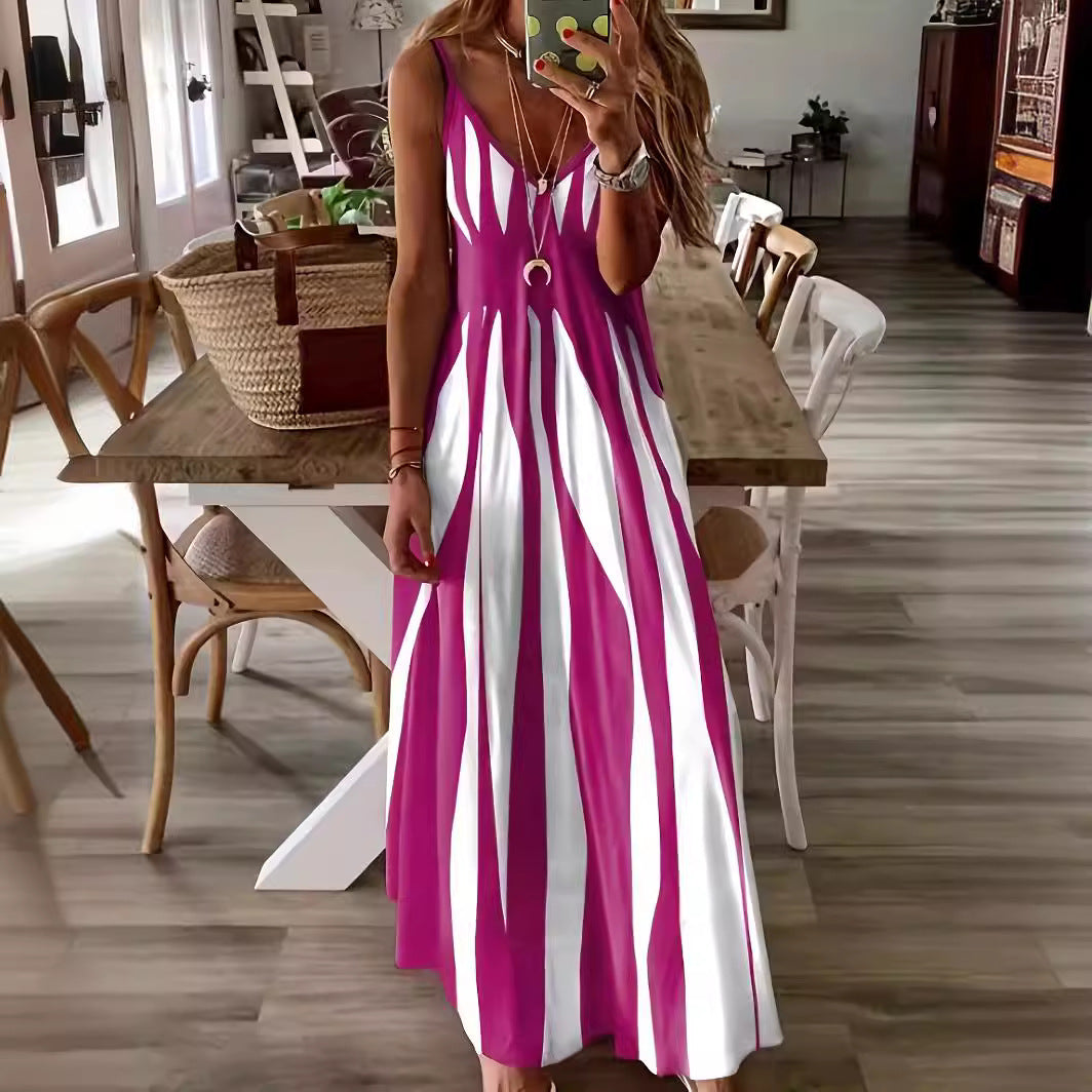 Dame maxikjole med raffineret stribemønster og elegant V-udskæring Stilla