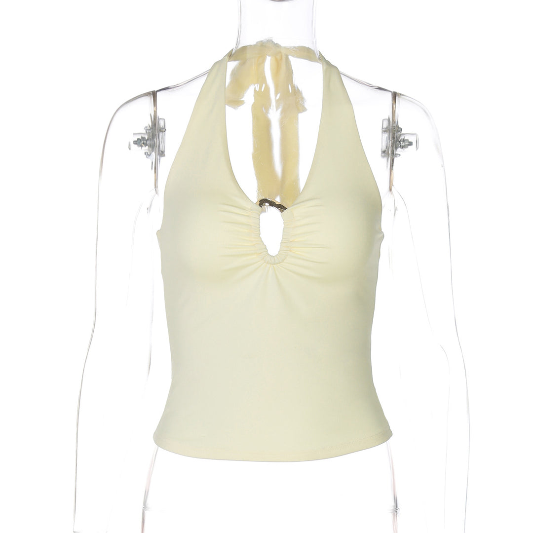 Dame Halter-top med rynkning og dekorativt ringsdetail Stilla