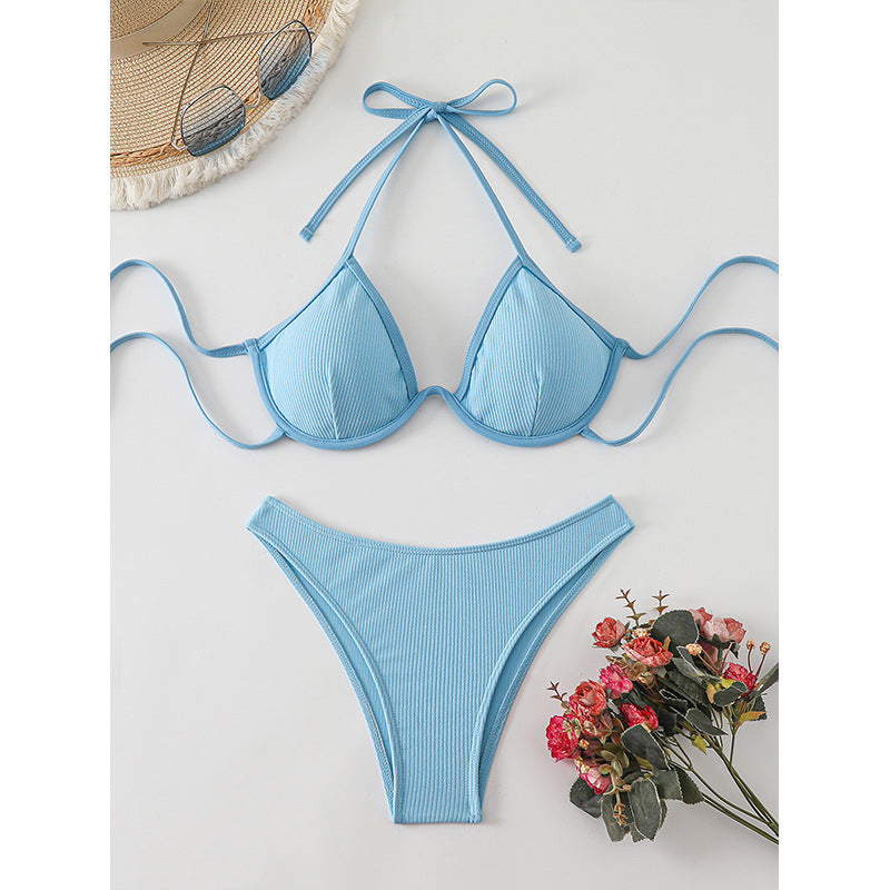 Dame justerbar off-shoulder ribbet bikini-sæt Stilla