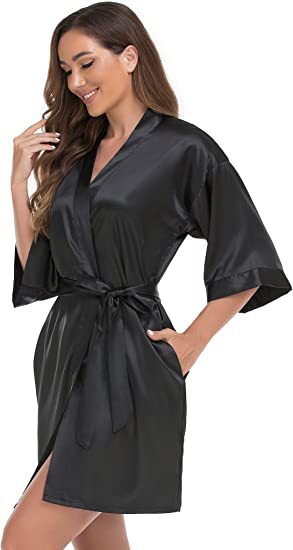 Dame Satin-Kimono-robe med bælte Stilla