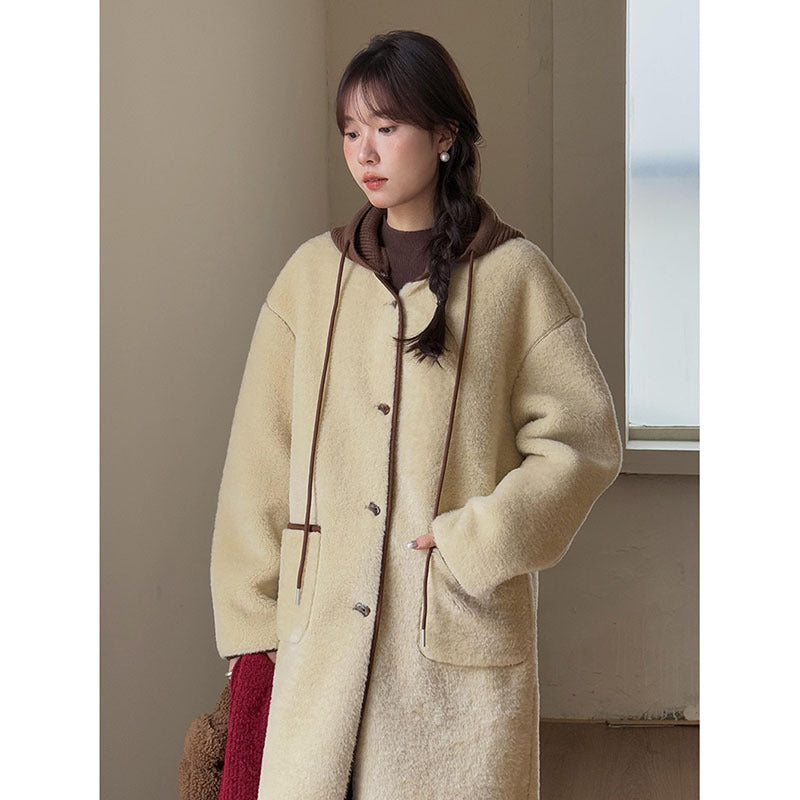 Dame Oversized Uld-Jakke med luksuriøst Teddy-Materiale Stilla