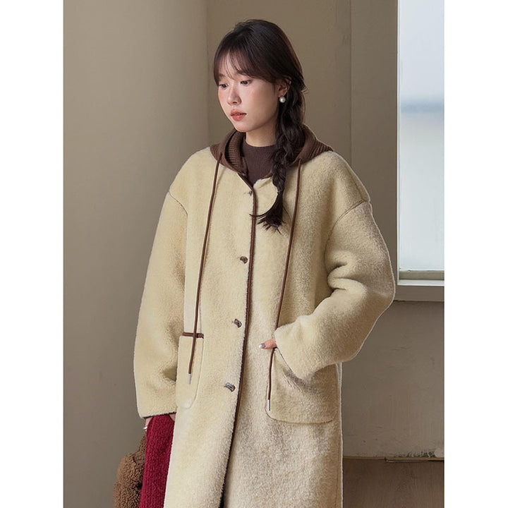 Dame Oversized Uld-Jakke med luksuriøst Teddy-Materiale Stilla