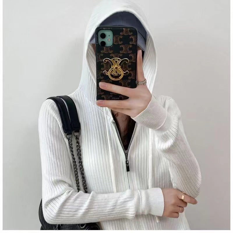 Kvindetrøje med hætte og fin ribstruktur Stilla