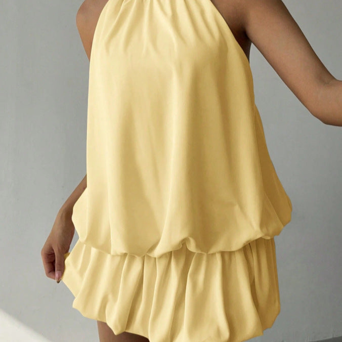 Dame sommerligt minikjole med halterneck og asymmetrisk design Skovae
