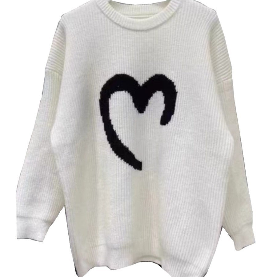 Kvinders oversized sweater med strikket smiley mønster Stilla