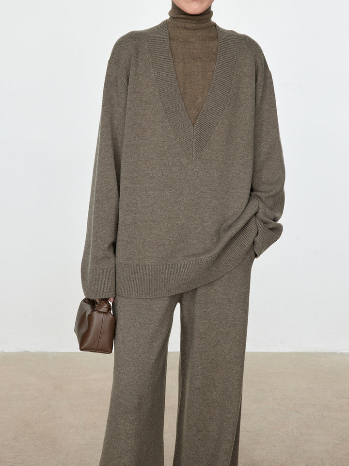 Dametøj chunky strikket sweater med V-hals og oversized fit Stilla