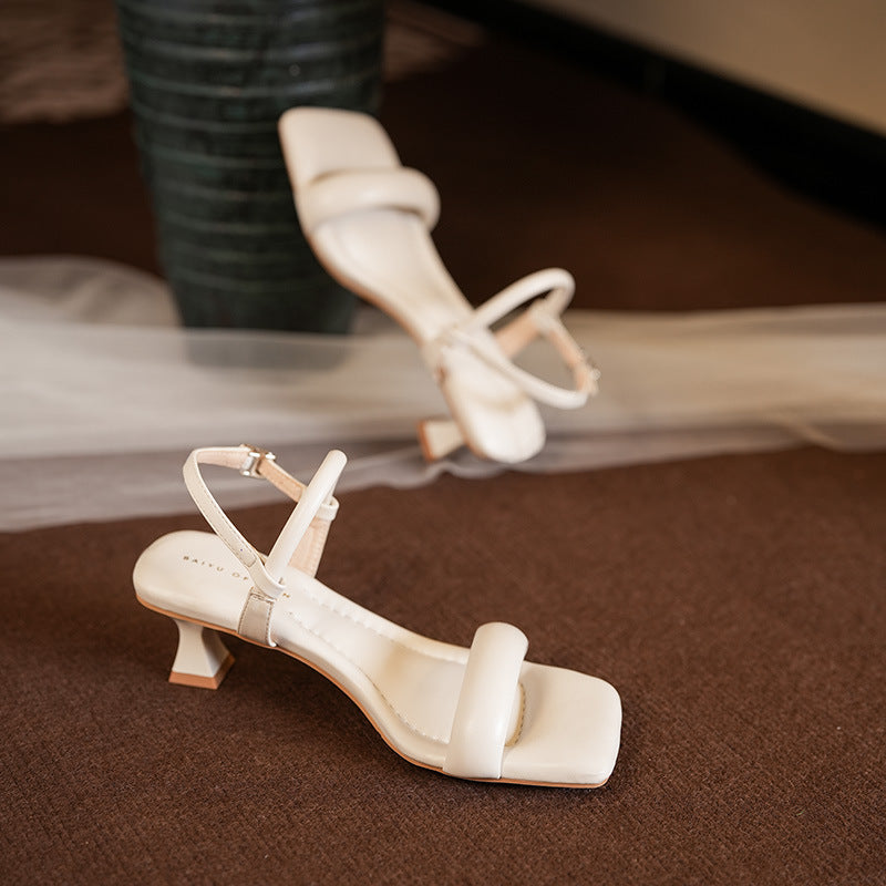 Femme Quadrat Tå Chunky Heel Slingback Sandaler Stilla