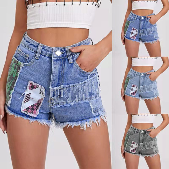 Dame Futteret Patchwork Denim Shorts Stilla
