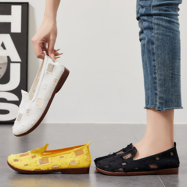 Femme Stilfulde Slip-On Fritidsflade med Åndbart Cut-Out Design Stilla