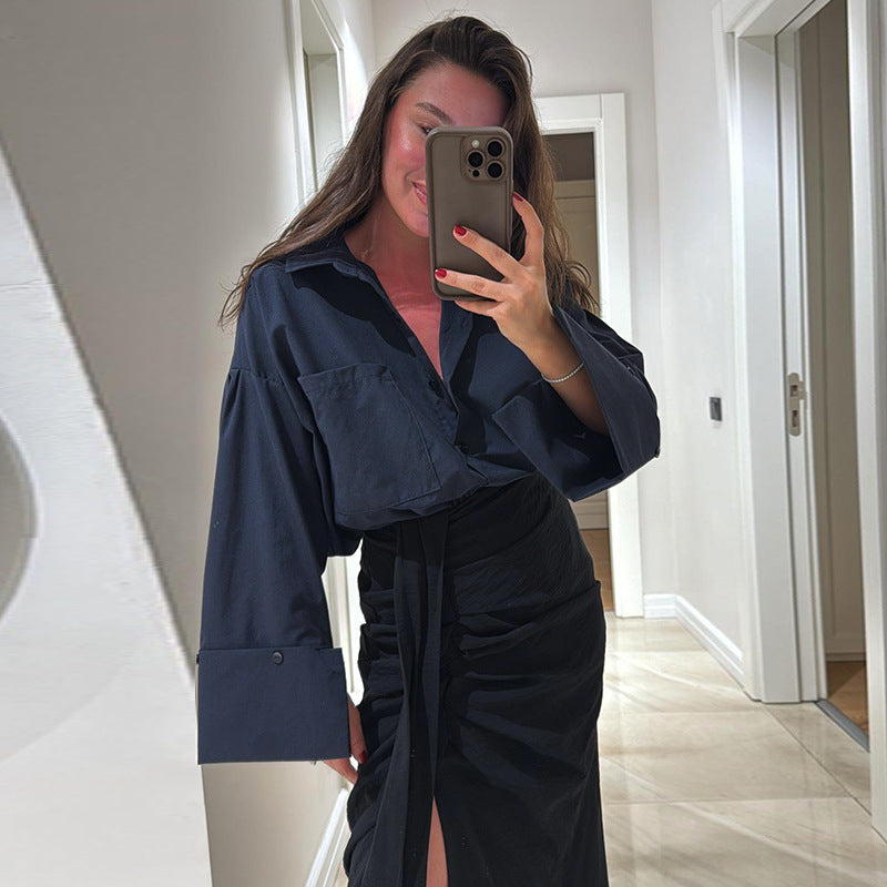 Damebluse med vide ærmer og elegant krave Stilla