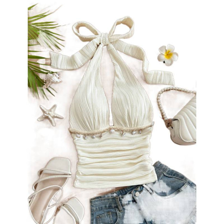 Dame Højfleksibelt Crop-Top med sømløst design og flæser Skovae