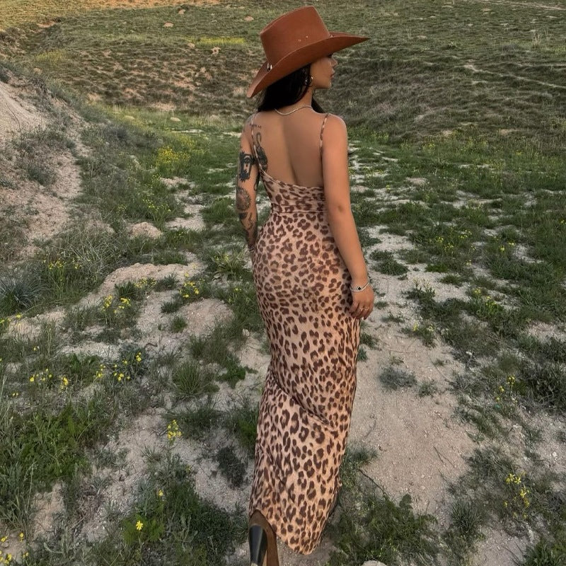 Dame Elegante Etuikjole med Leopardtryk og høj Slids Stilla