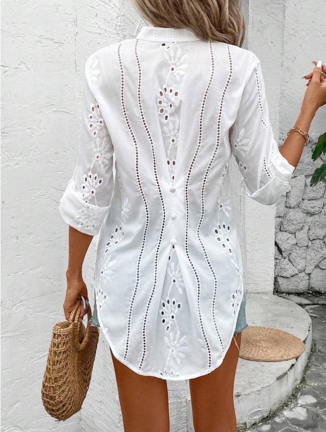 Damebluse med filigran broderidesign Stilla